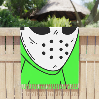 White Hockey Mask Green Alien Visitor Puck Boho Beach Cloth