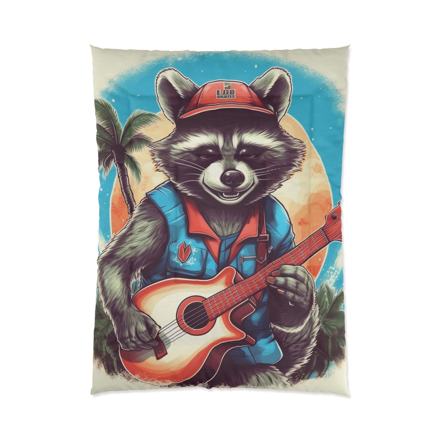 Ukulele Playing Raccoon - Furry Animal Music Island Art Comforter