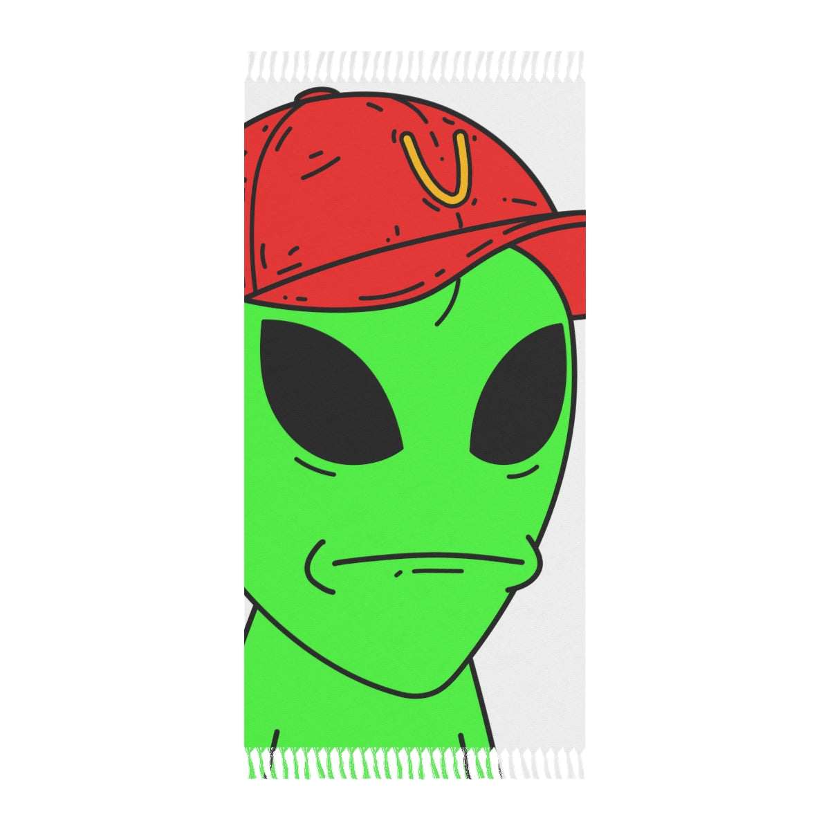 Green Visitor Alien Large Face Red V Hat Boho Beach Cloth