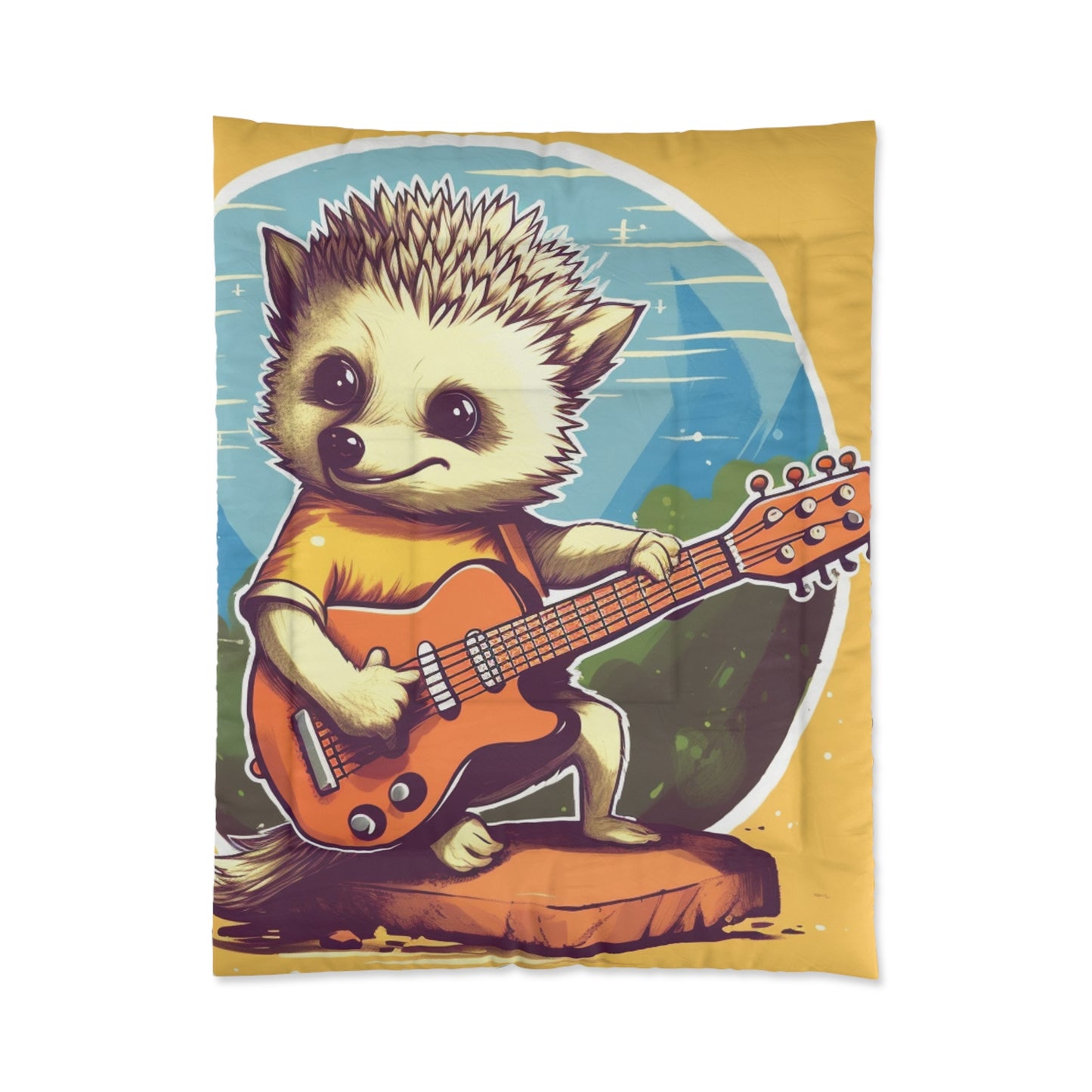 Hedgehog Guitar Band Musician Furry Cute Graphic Comforter