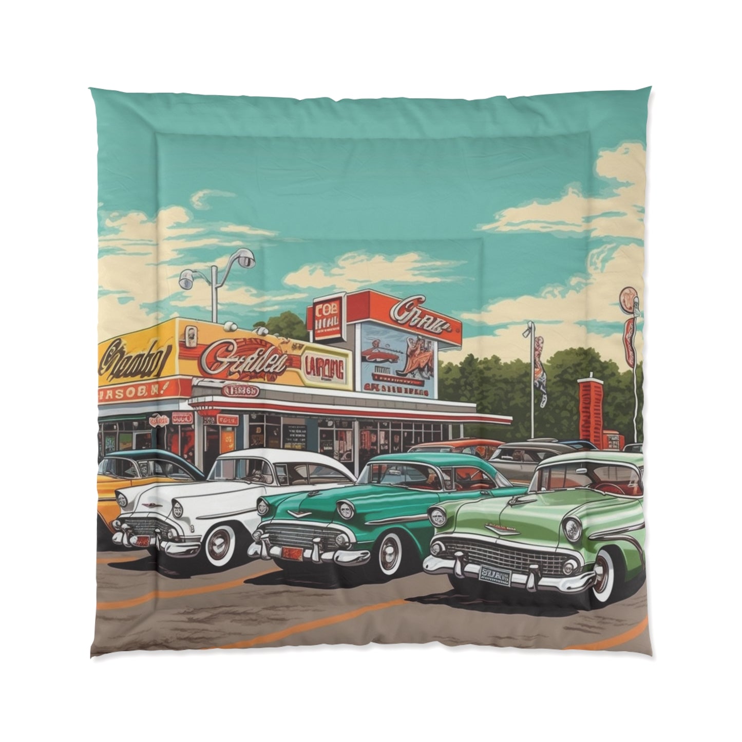 1950s Classic Car Collection Retro Artwork Comforter