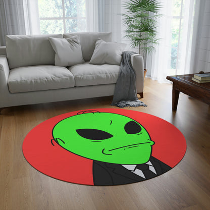 Green Hair Alien Business Black Suit Large Okay Mouth Visitor Round Rug - Visitor751