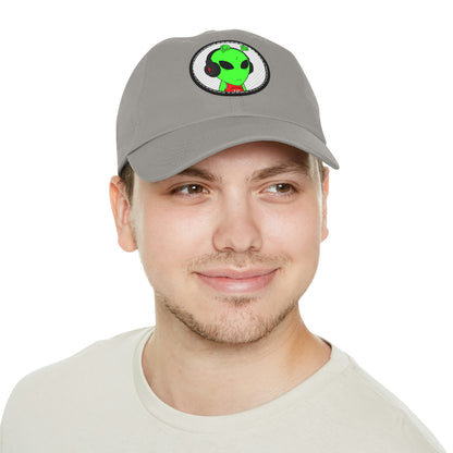 Alien Music Headphone Podcast Character Visitor Dad Hat with Leather Patch (Round)