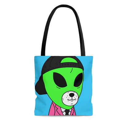 White Bear Dog Face Pink Suit Green Alien Visitor Black Cap AOP Tote Bag