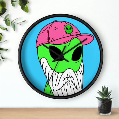 Beard Visitor Pink Hat Alien Cartoon Comic Wall clock