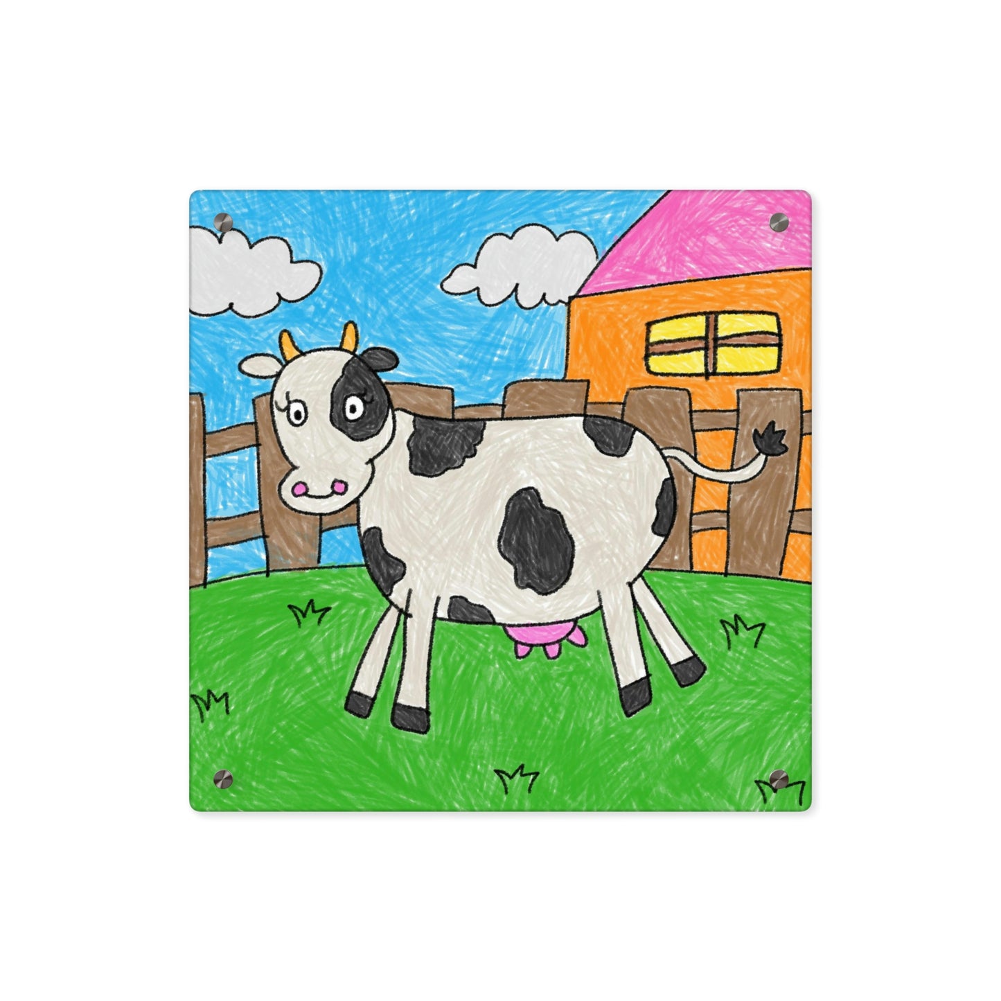 Cow Moo Farm Barn 動物キャラクター アクリル ウォール アート パネル