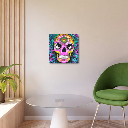 Trippy psychedelic Skull Skeleton Head Face Metal Art Sign