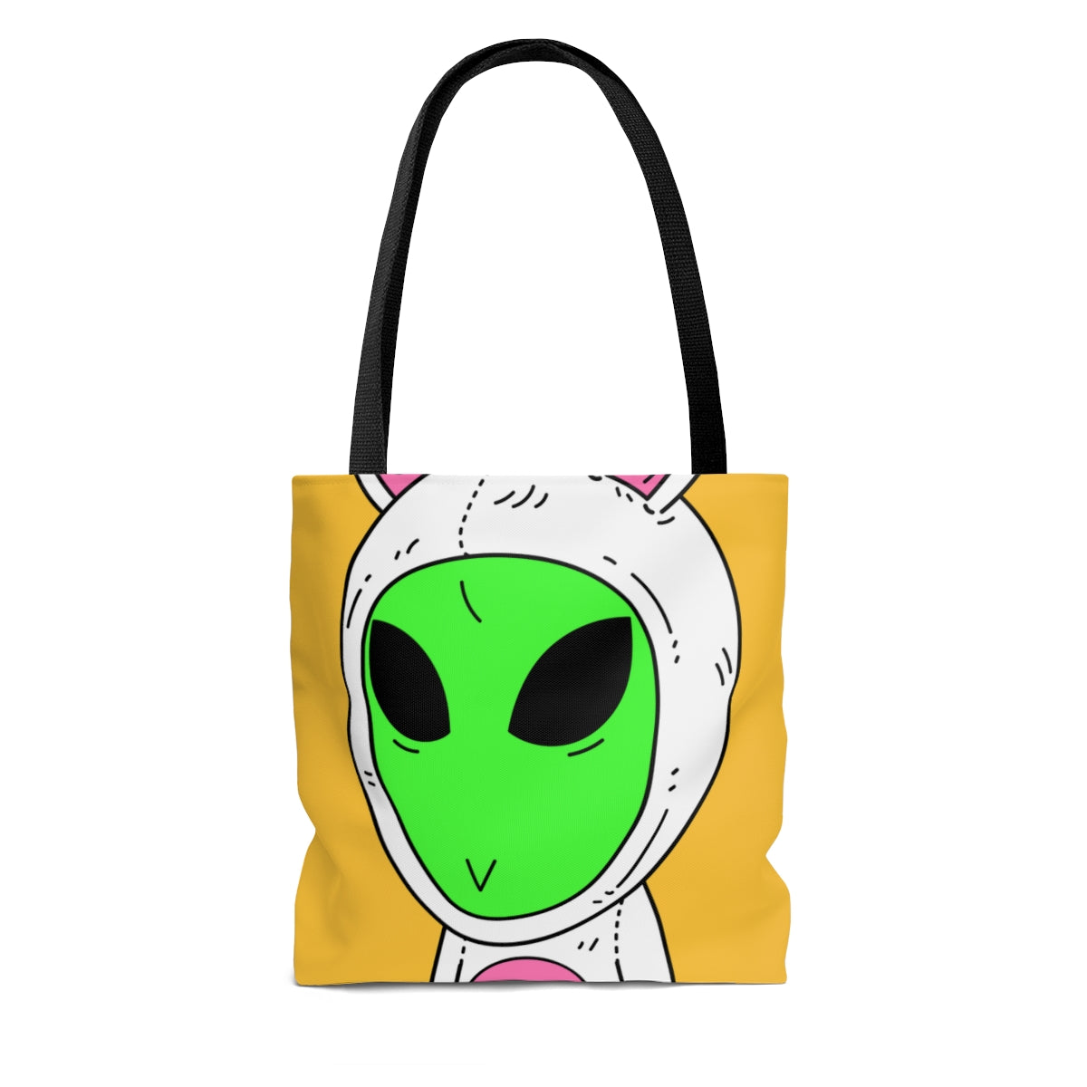 Green Alien V Face White Bunny Rabbit Visitante AOP Bolsa de tela 