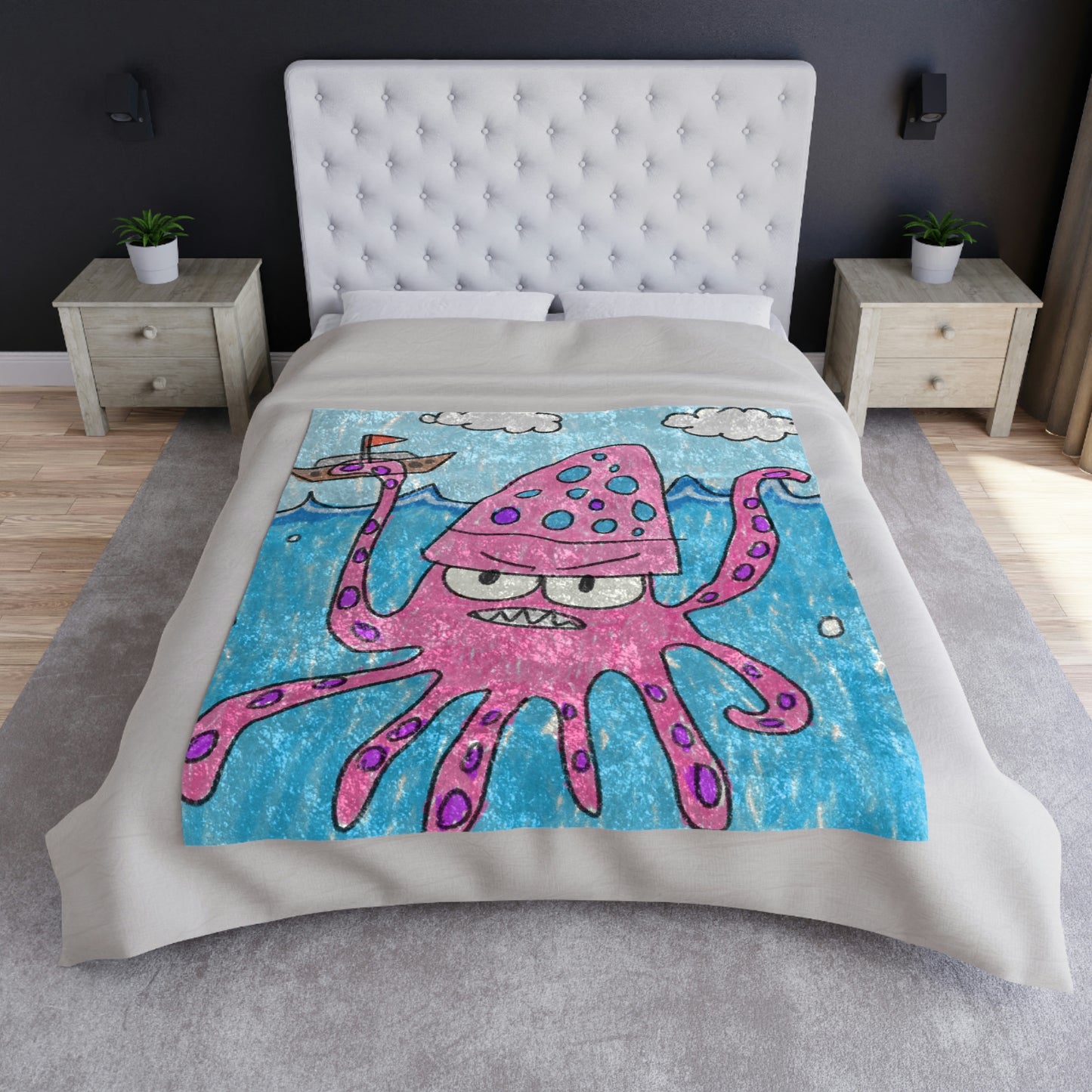 The Kraken Octopus Clean Graphic Crushed Velvet Blanket