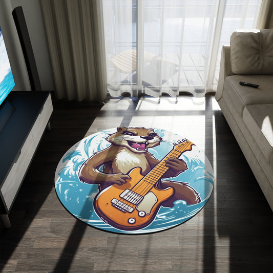 Otter Guitar Music Player Furry Animal Graphic Round Rug