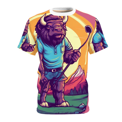 Golf Bison Buffalo USA Style Graphic Camiseta unisex cortada y cosida (AOP) 