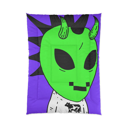 Cow Green Alien Spike Black Hair Digital Smile Visitor Bed Comforter