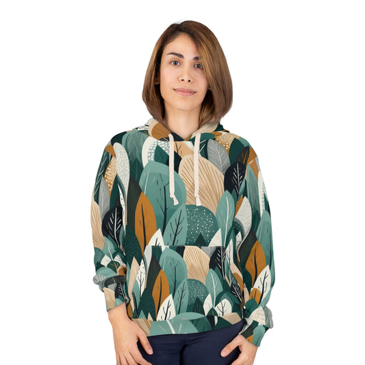 Sustainable Earth Tones Leaves Natural Shapes Pattern Unisex Pullover Hoodie (AOP)