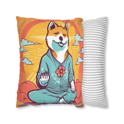 Shiba Inu Yoga Crypto Dog Namaste japonés: funda de almohada cuadrada de poliéster hilado 