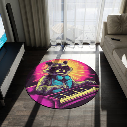 Raccoon Keyboard Piano Music Animal Graphic Round Rug