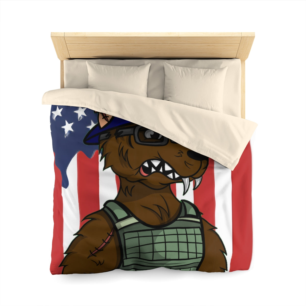 Military Army Cyborg Werewolf USA American Flag Wolf Microfiber Duvet Cover