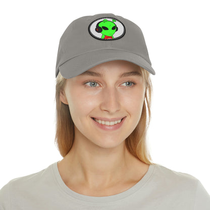 Alien Music Headphone Podcast Character Visitor Dad Hat with Leather Patch (Round)