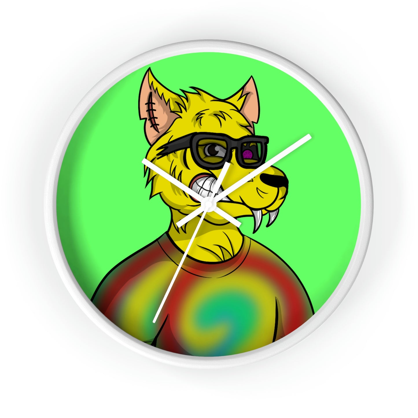 Wolve Cyborg Tie Dye Wolf Shirt Yellow Fur Cool Sun Glasses Wall clock