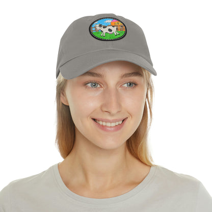 Cow Farm Animal Character Dad Hat with Leather Patch (Round)