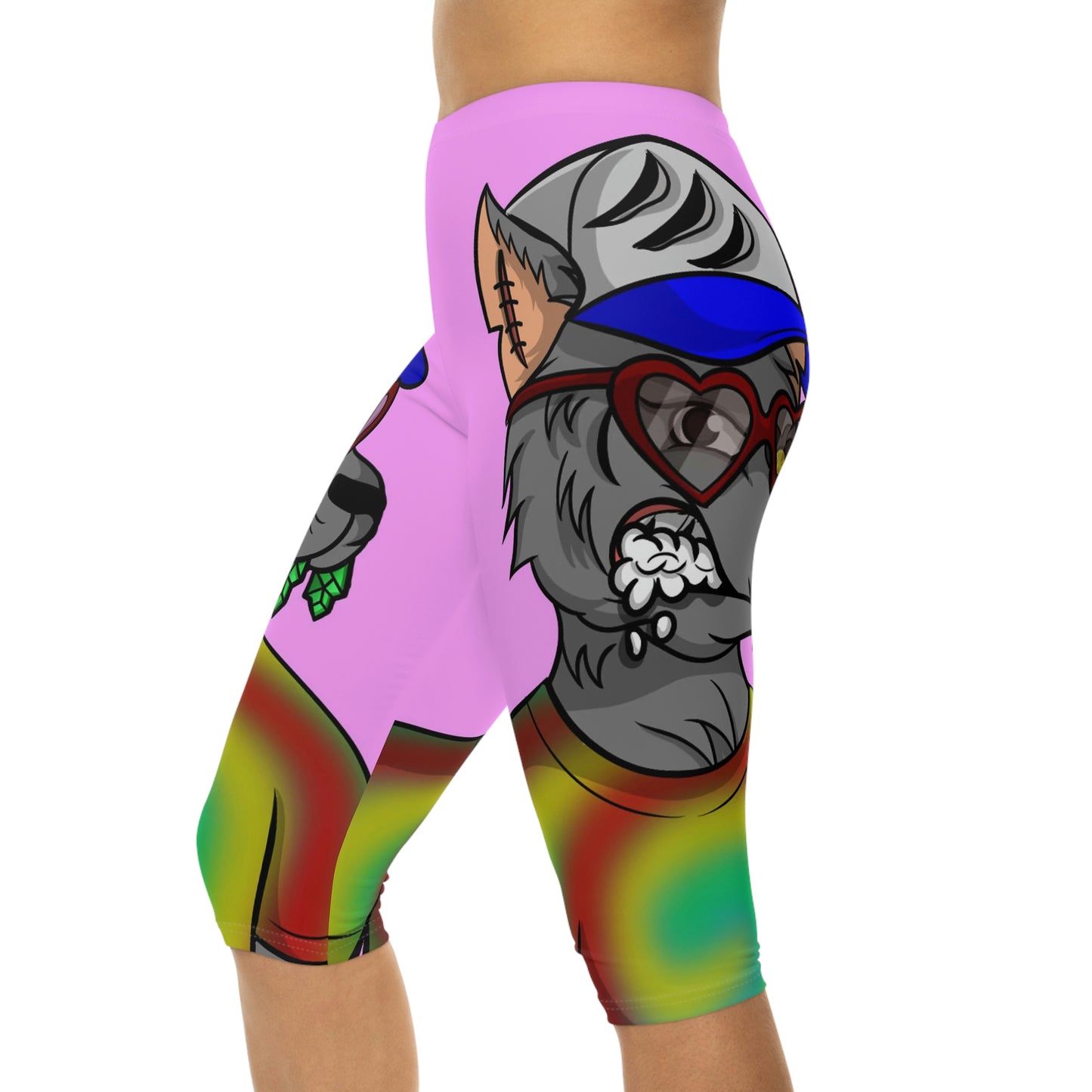 Valentine Heart Wolf Werewolve Tiedye Women’s Capri Leggings (AOP)