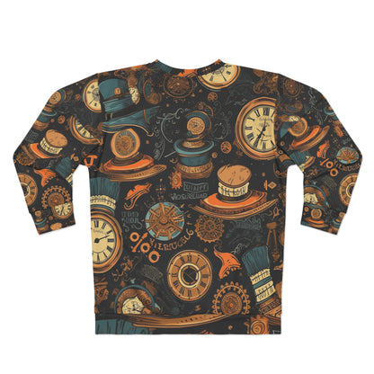 Estética Steampunk: sudadera unisex con diseño de engranajes, sombreros de copa y relojes vintage (AOP) 