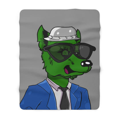 Cyborg Wolf Blue Suit Black Tie Green Wolve Fur Black Shades grey Fedora Sherpa Fleece Blanket