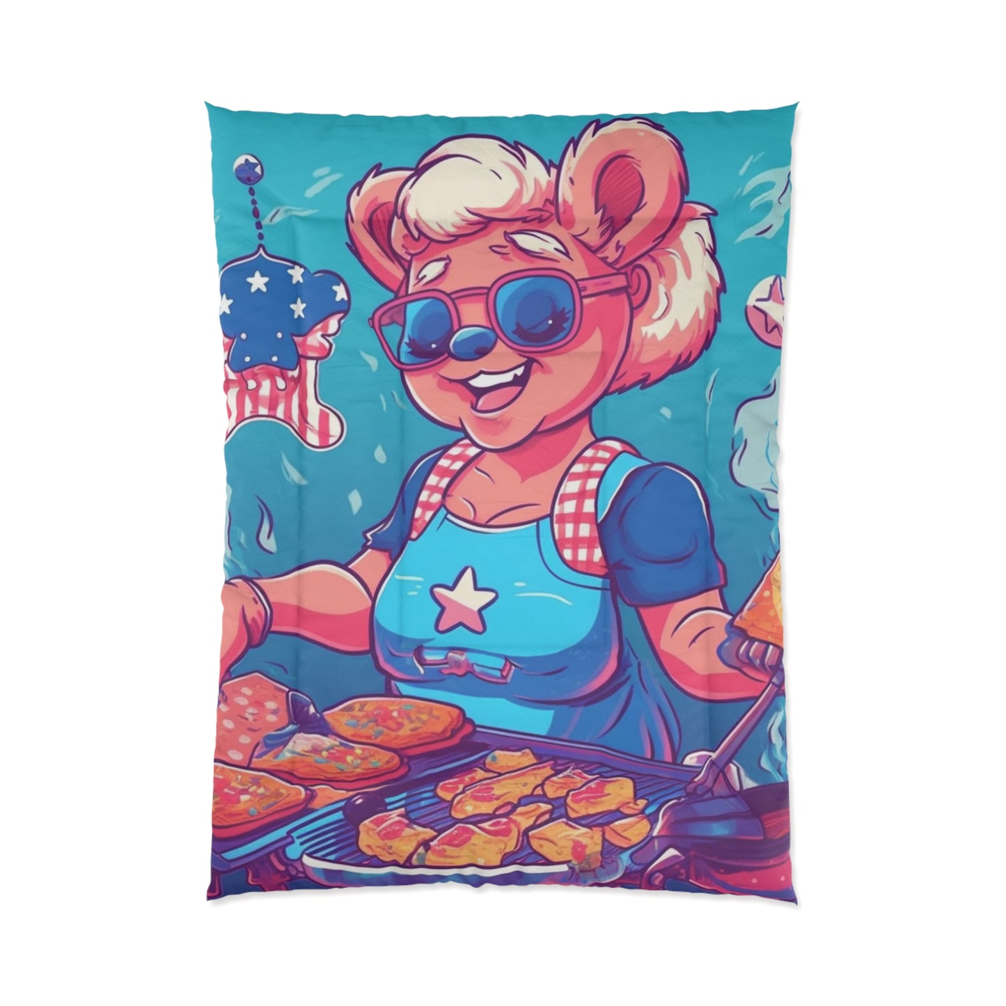 Patriotic Bear Chef: Female Cook Woman Bringing Flavor and American Pride Comforter