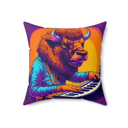 American Bison Buffalo PianoKeyboard Music Player Spun Polyester Square Pillow