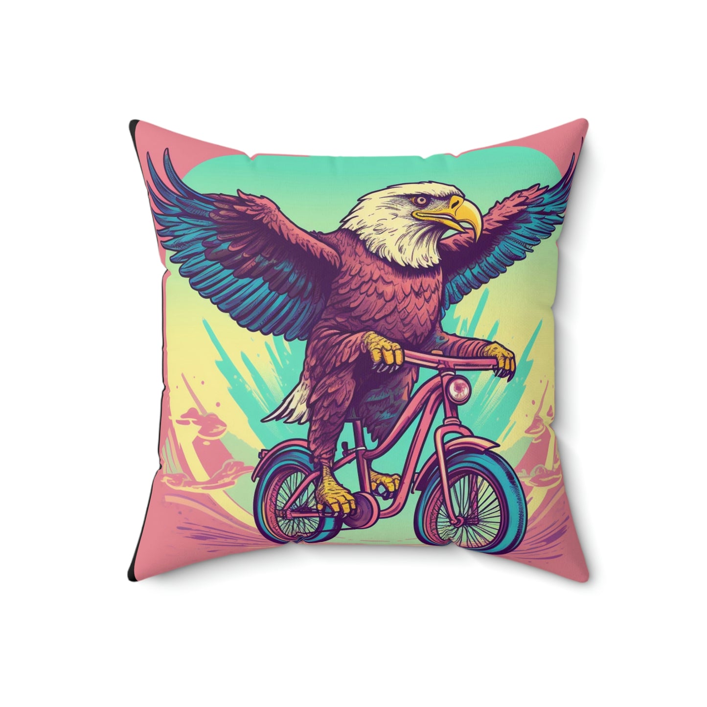 Bicycle Bike American Eagle Biker Graphic Spun Polyester Square Pillow