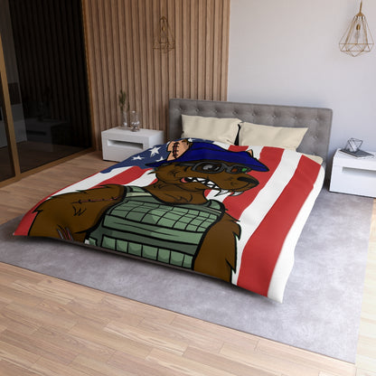 Military Army Cyborg Werewolf USA American Flag Wolf Microfiber Duvet Cover