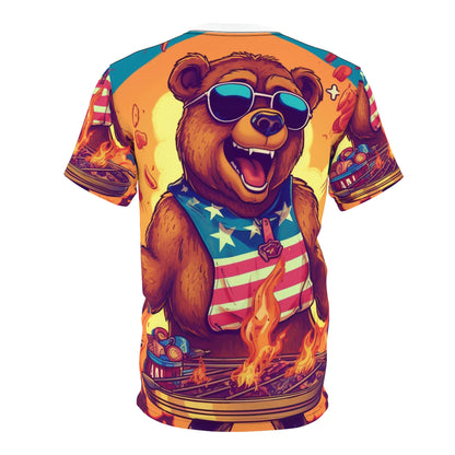 Grill Like a Patriot: Celebrate 4th of July with Patriotic Bear's Culinary Chef Unisex Cut & Sew Tee (AOP)