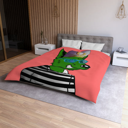 Cyborg Wolf Green Fur Striped Shirt Gold Sailor Hat Blue Glasses Microfiber Duvet Cover