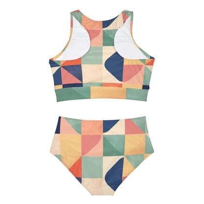 Geometric Shapes Minimalist Sporty Bikini Set - Pastel Decor (AOP)