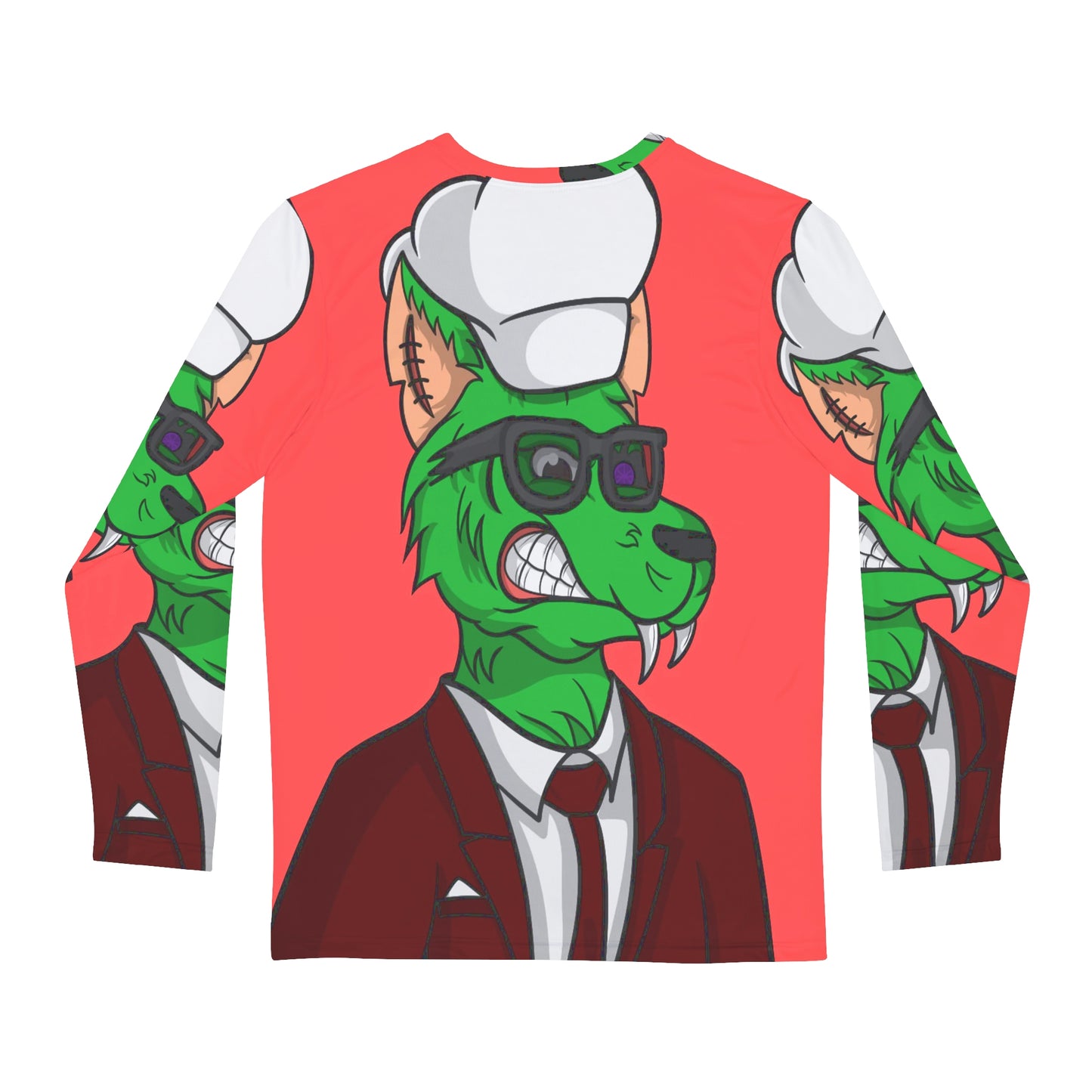 Chef Hat Cook Wolf Cyborg Red Suit Men's Long Sleeve AOP Shirt