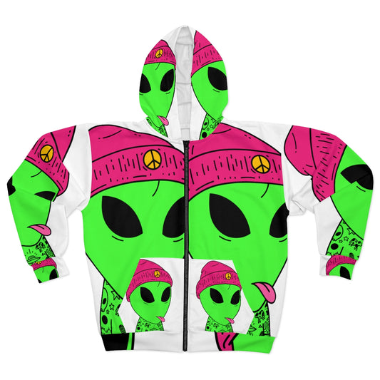 Tattood Alien Peace Beanie Character AOP Unisex Zip Hoodie