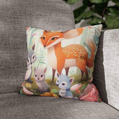 Cute Woodland Creatures Whimsical Animal Art Spun Polyester Square Pillow Case