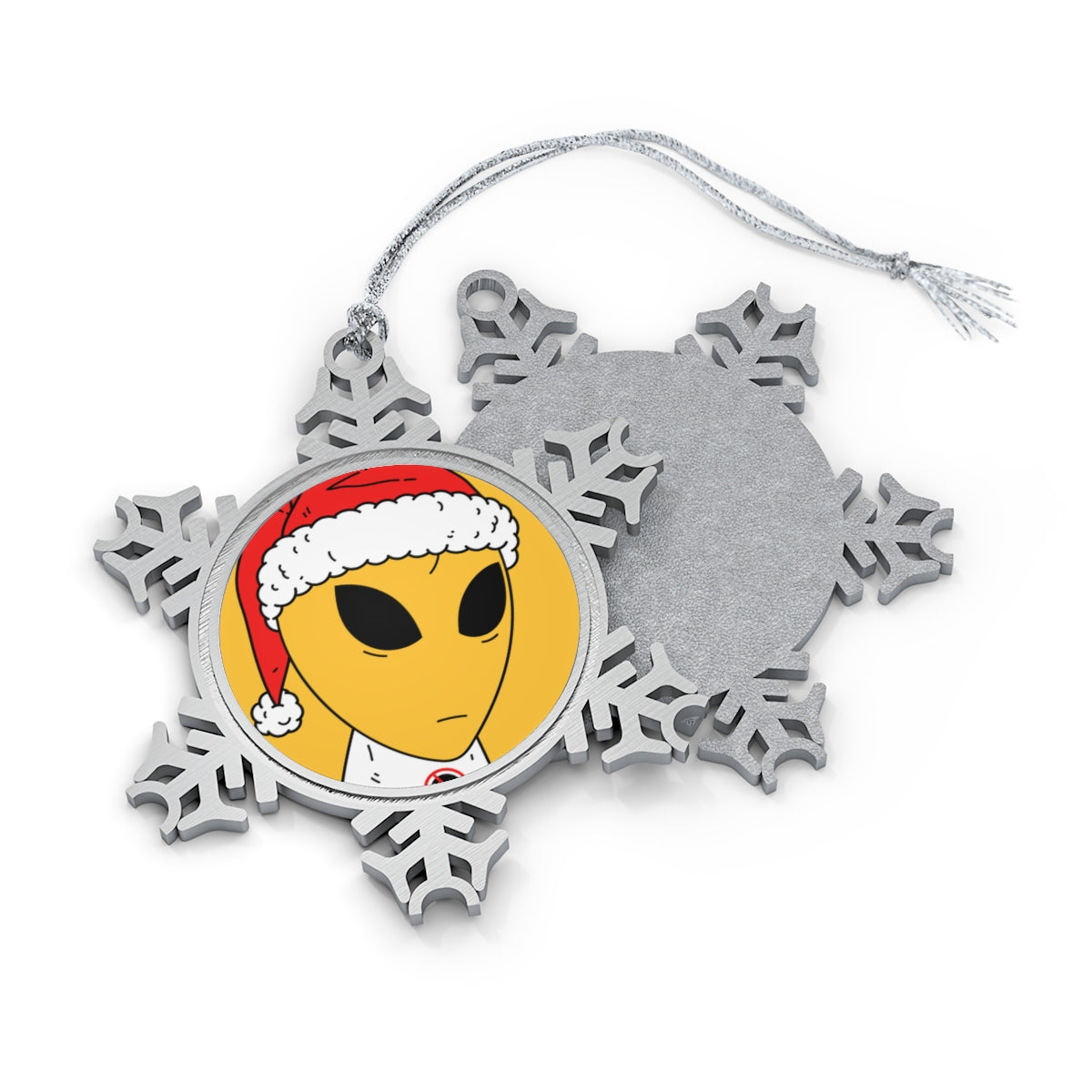 Alien Santa Space Character Holiday Winter Season Pewter Snowflake Ornament