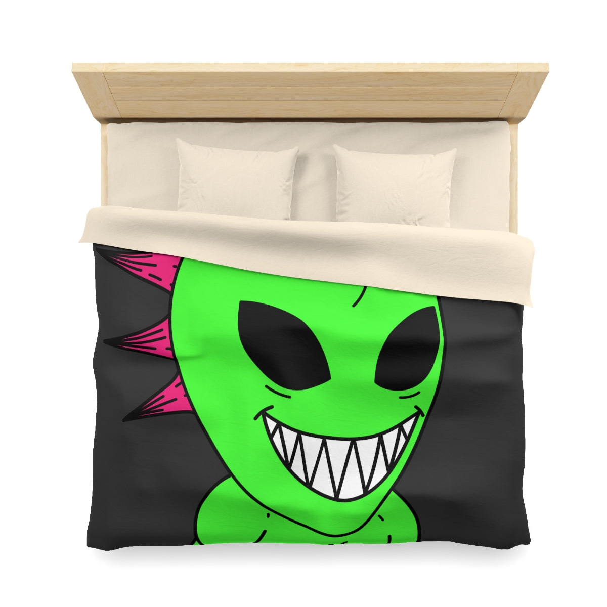 Spiked Pink Hair Muscle Big Smile Green Alien Visitor Microfiber Duvet Cover