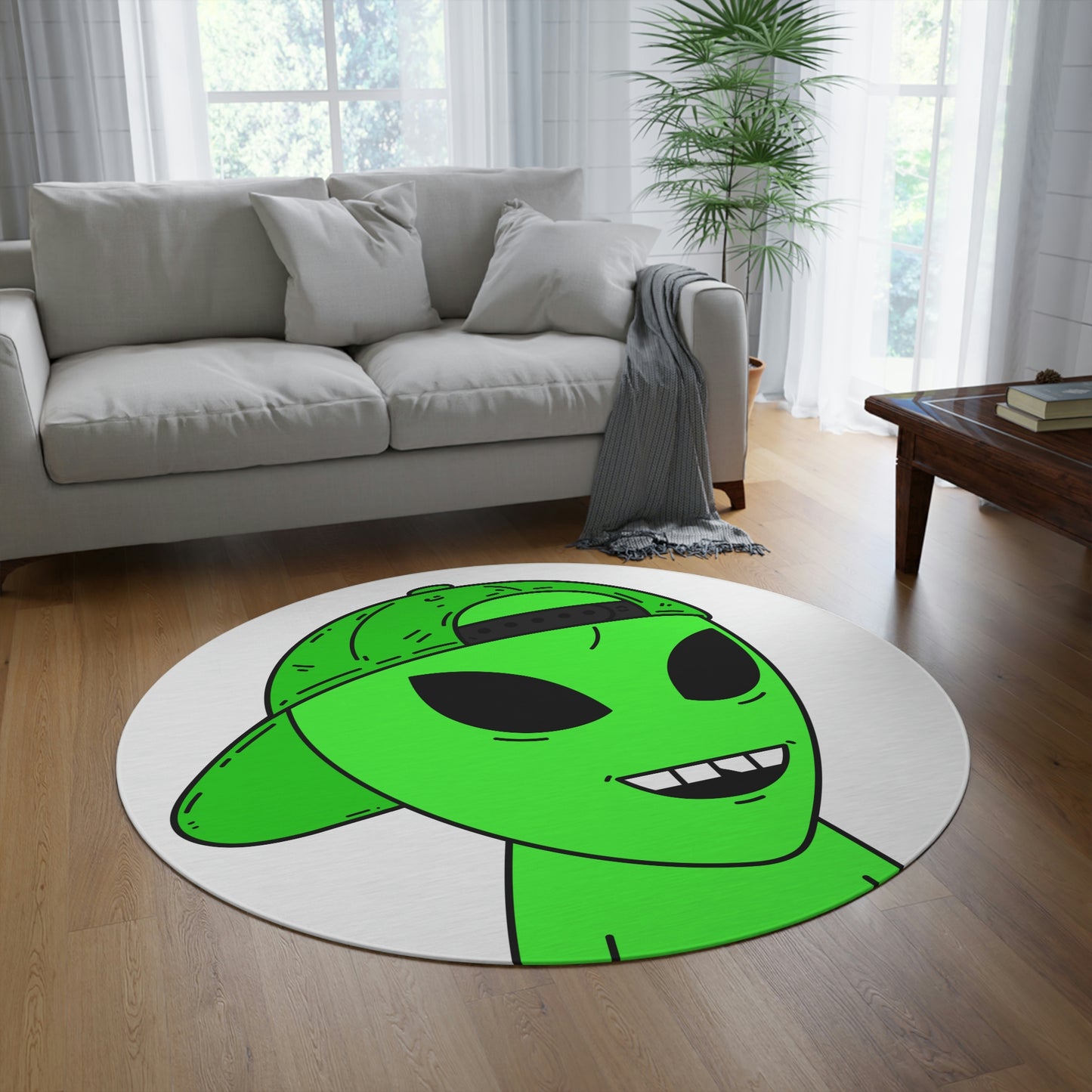 The Green Alien Visitor with Hat Round Rug - Visitor751