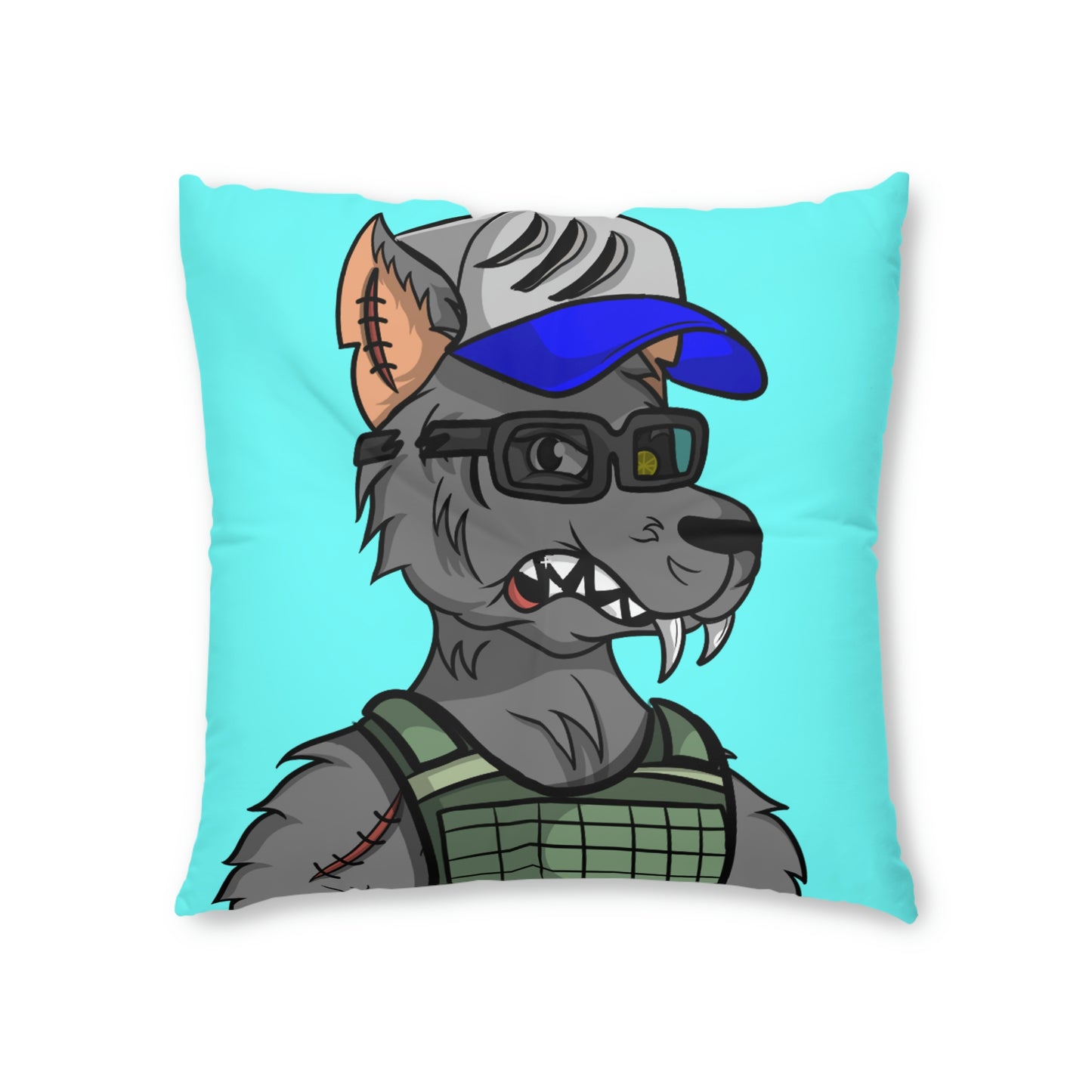 Army Vest Werewolve Cyborg Wolf Tufted Floor Pillow, Square