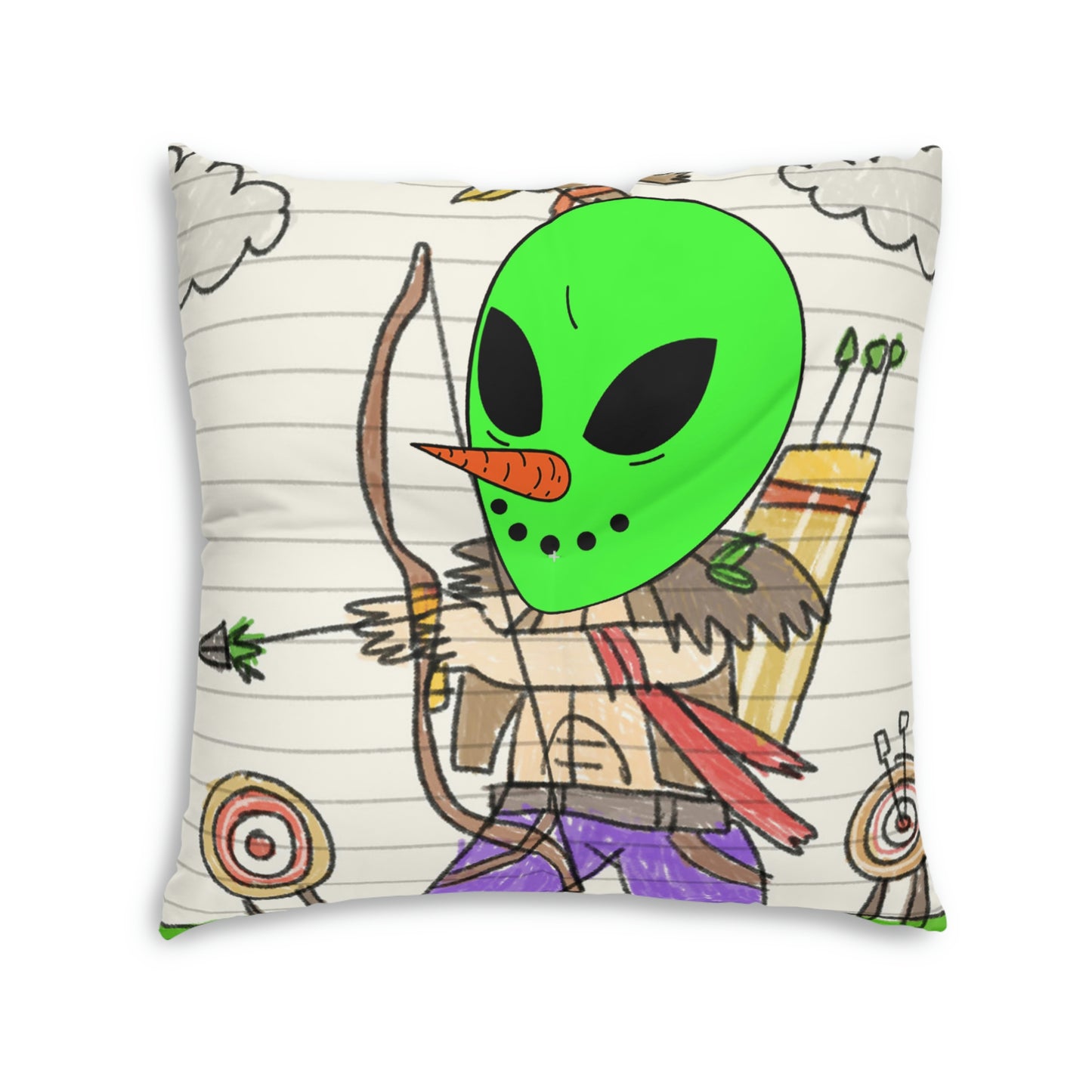 Marksman Archer Veggie Visi Vegetable Visitor Alien Arrow Tufted Floor Pillow, Square