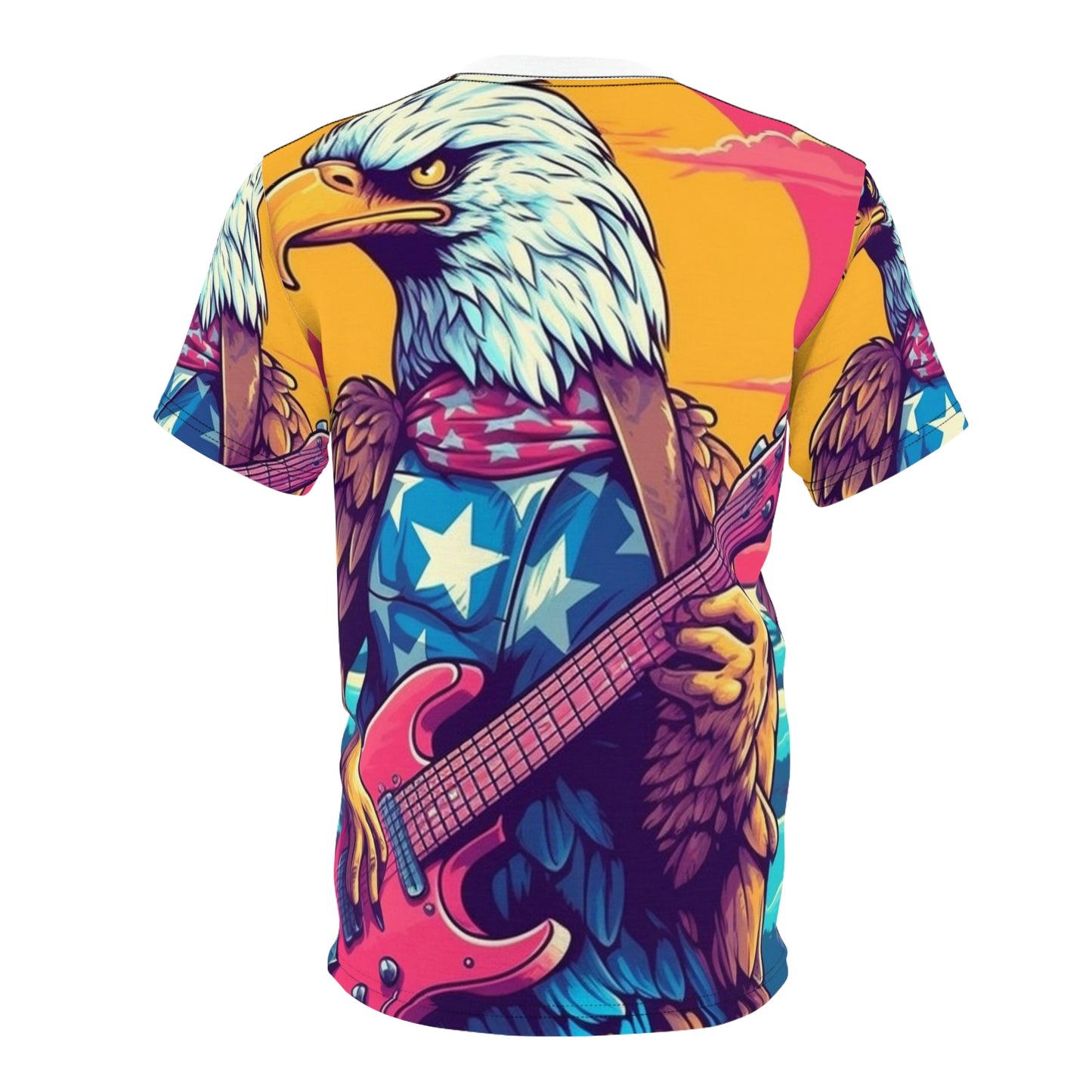 Bald Eagle from America, the Guitar Maestro Graphic Unisex Cut & Sew Tee (AOP)