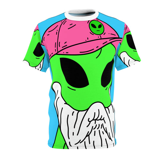 Alien Old Man Wizard Beard Visitor Cartoon Unisex AOP Cut & Sew Tee