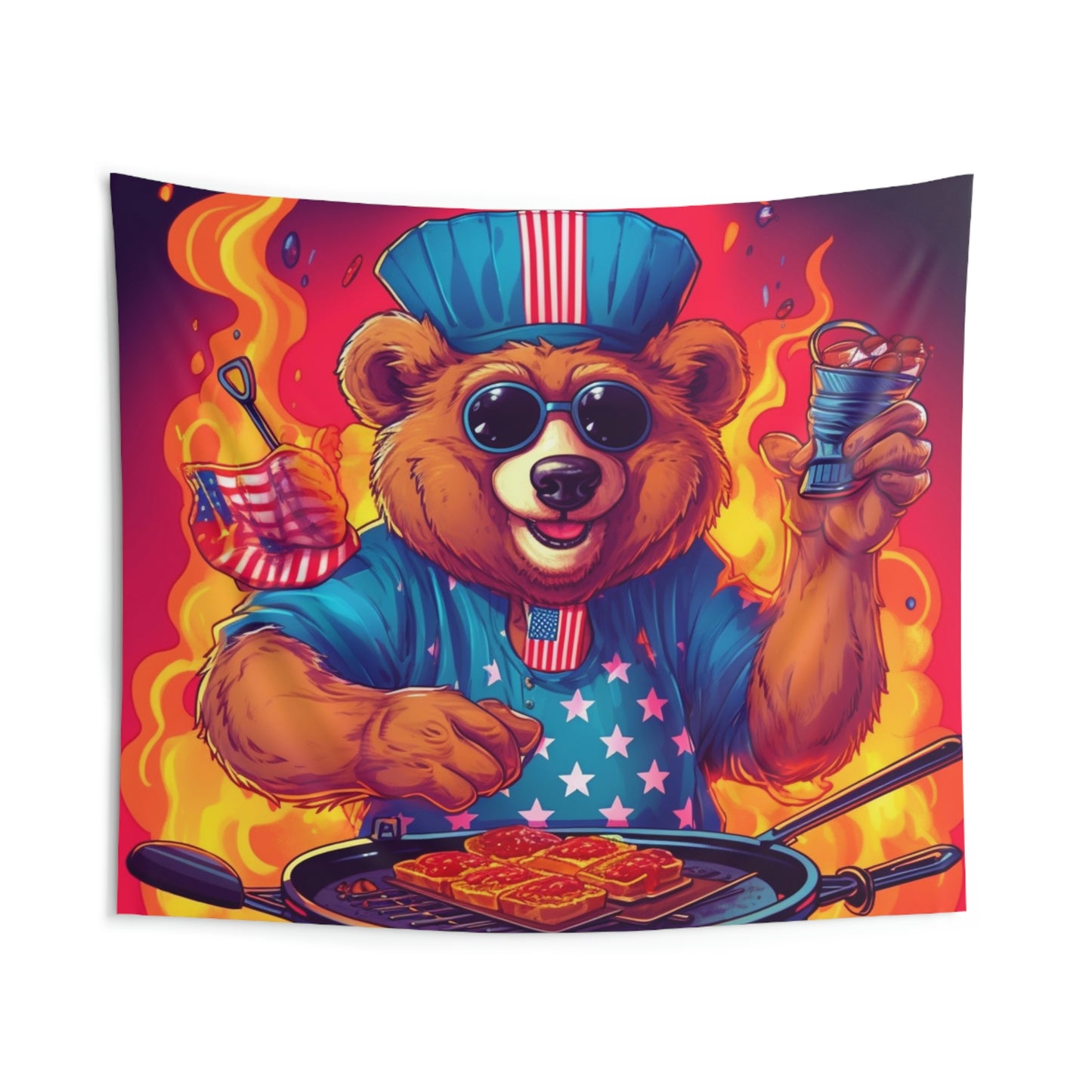 Patriotic Bear's BBQ Bash: Grill and Chill this 4th of July USA Indoor Wall Tapestries