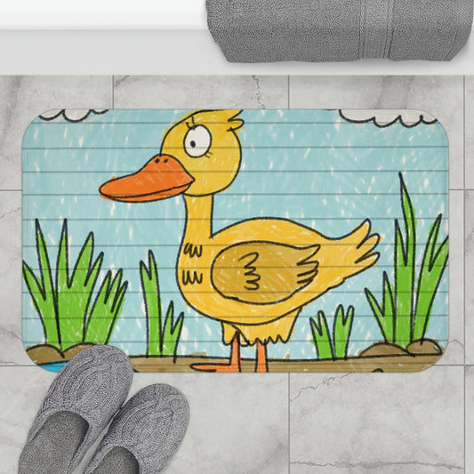 Yellow Duck Bird Pond Bath Mat