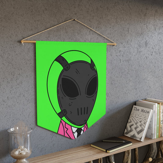 Green Alien Black Space UFO Mask Pink Suit Visitor Pennant