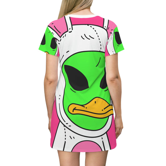 Vestido estilo camiseta con estampado integral de Duck Bunny Alien 