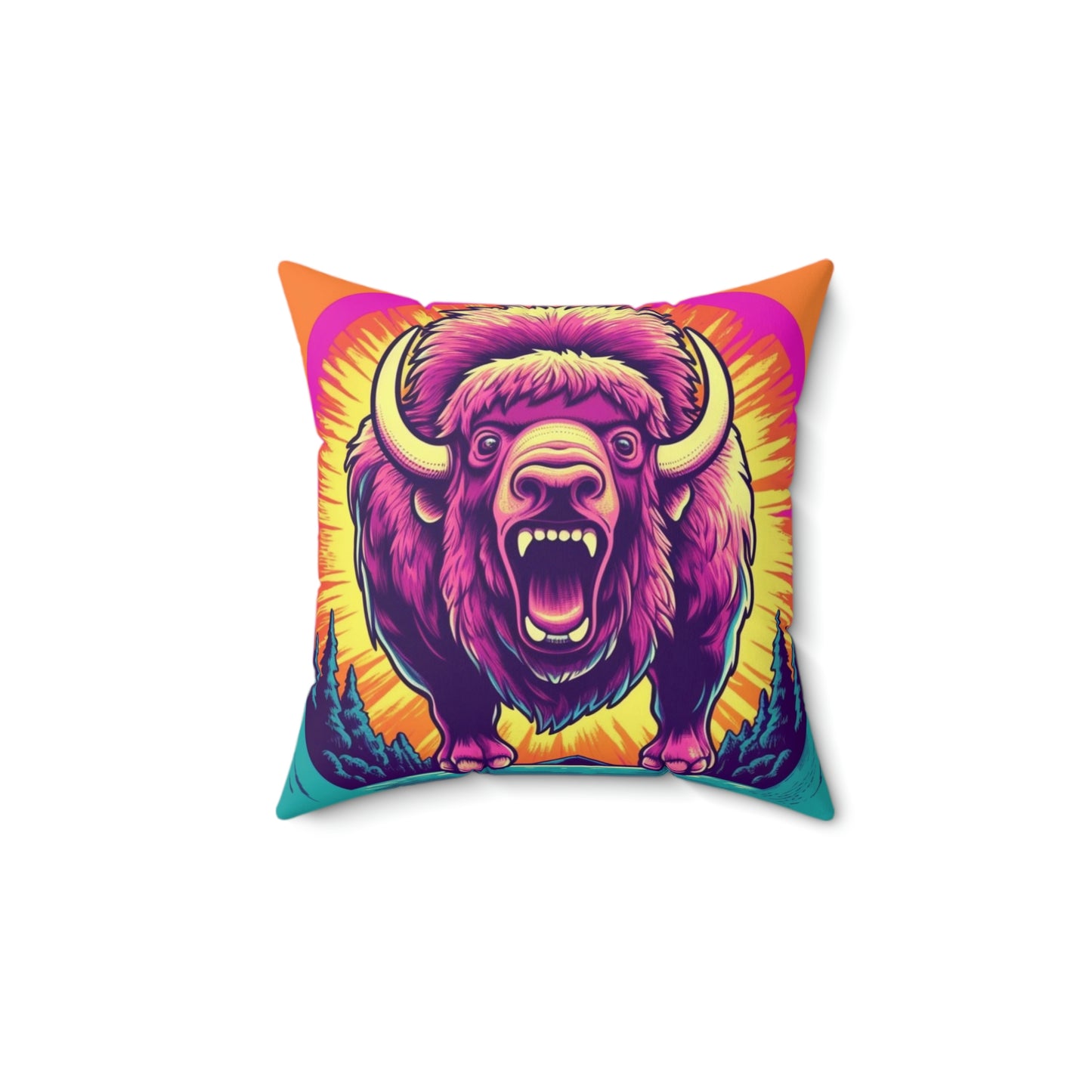 Almohada cuadrada de poliéster hilado estilo Buffalo American Bison Graphic USA 