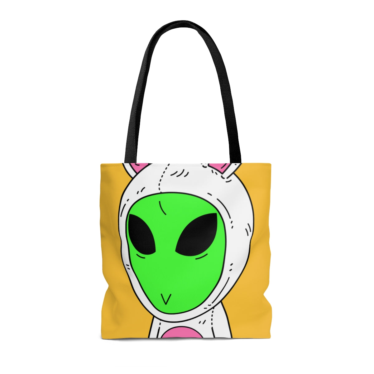 Green Alien V Face White Bunny Rabbit Visitante AOP Bolsa de tela 