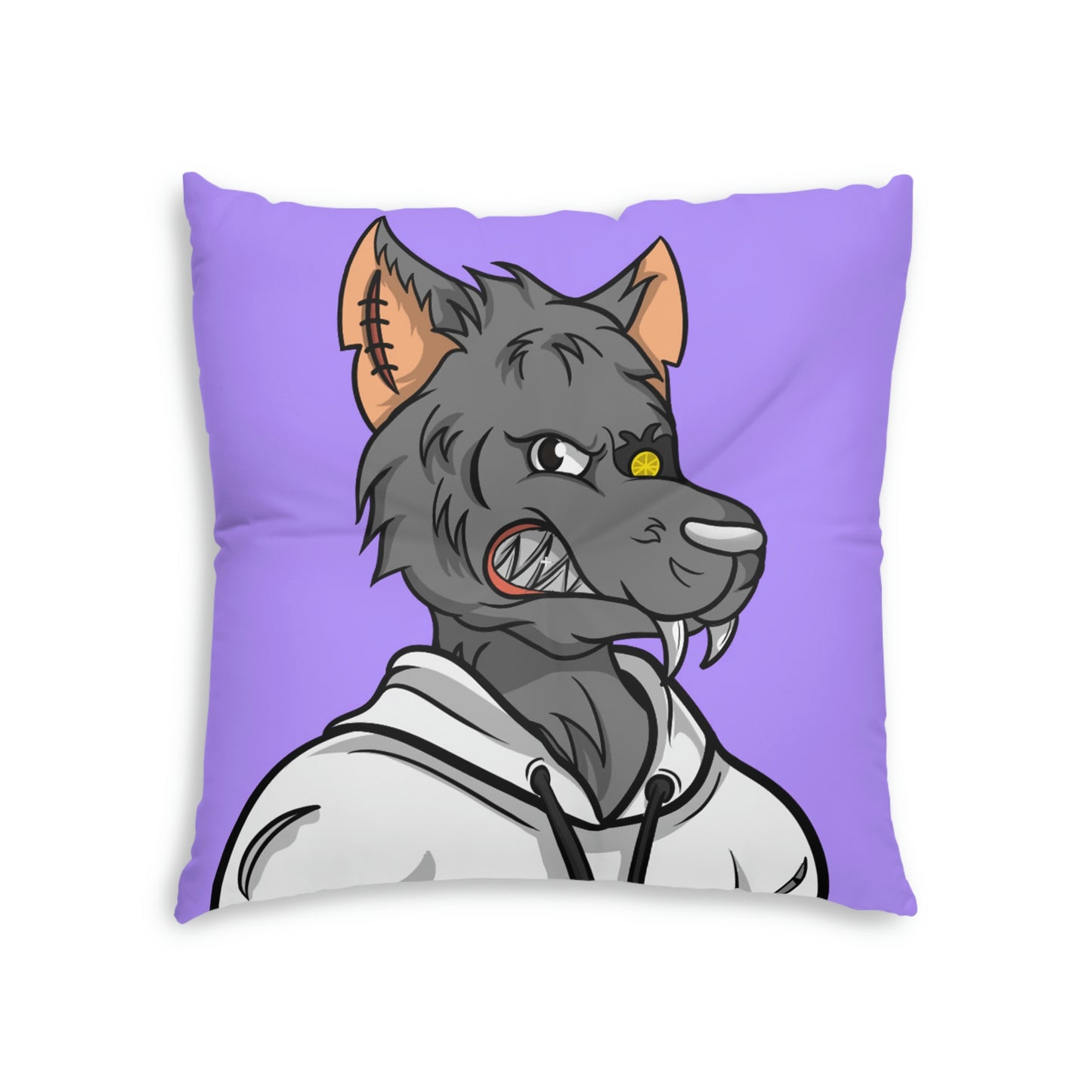 Fitness Grey Wolve Cyborg Wolf Tufted Floor Pillow, Square